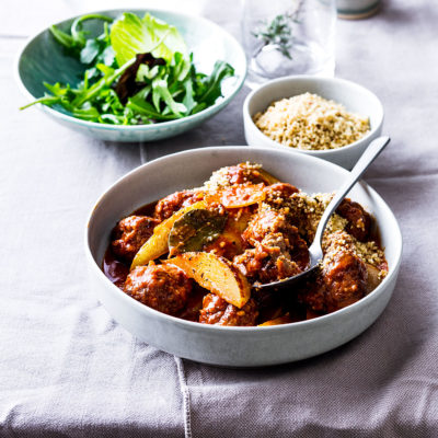 Lamb meatballs in a sweet, sour and spicy tomato sauce