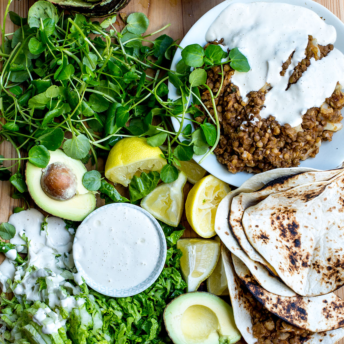 Vegan cauliflower-and-lentil wrap