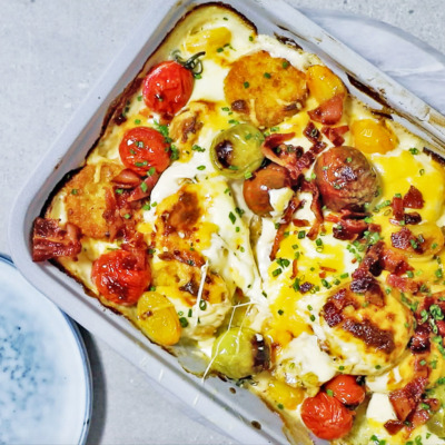 Easy, cheesy potato rösti bake