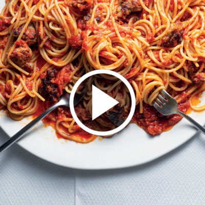Watch: Easy, butter-roasted tomato-and-sausage spaghetti