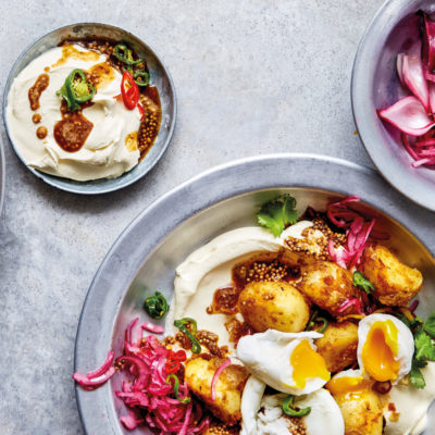 Crispy potatoes  with masala butter crème fraiche