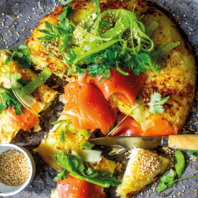 Oak-smoked Norwegian salmon with home-made rösti and  celery salad