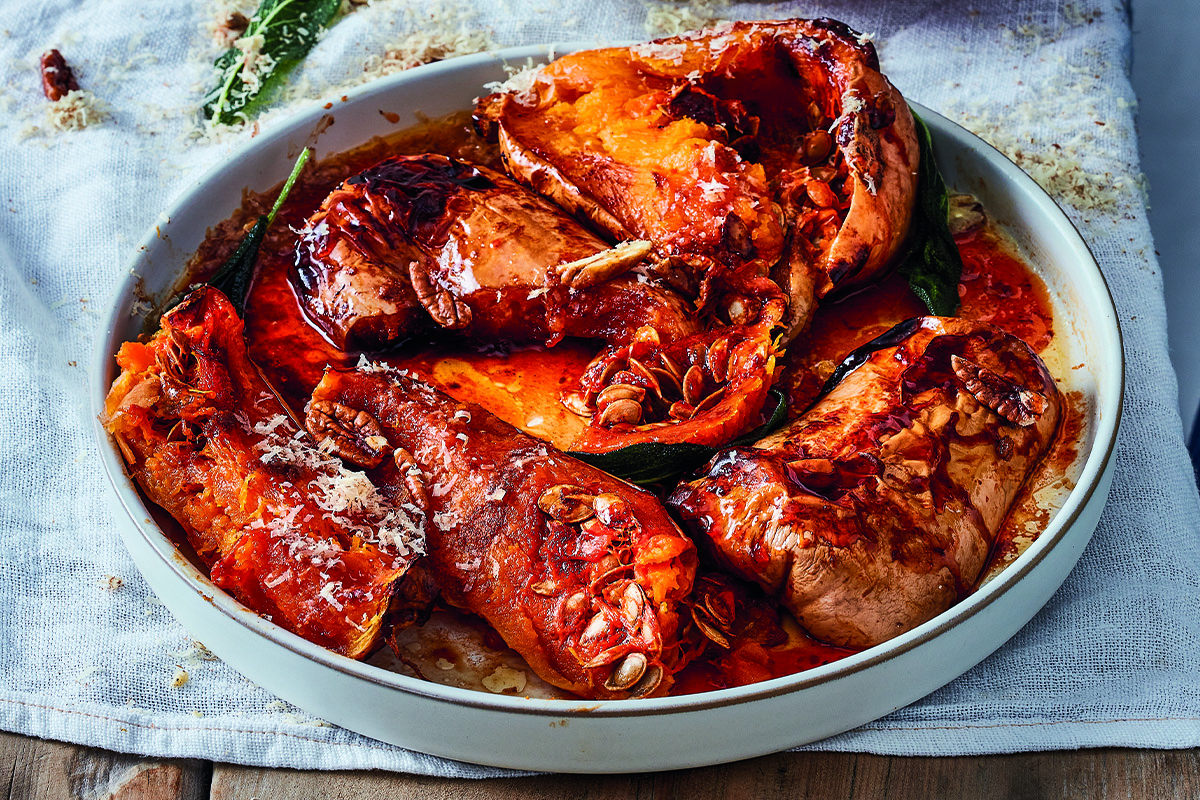 Roast butternut with sherry vinegar harissa and honey