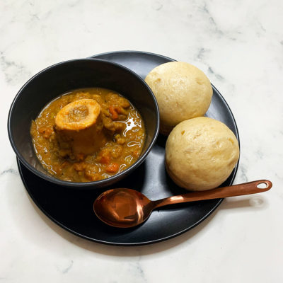 Bone marrow soup with mini dombolo