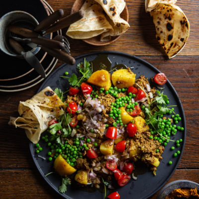 Mince curry with parathas