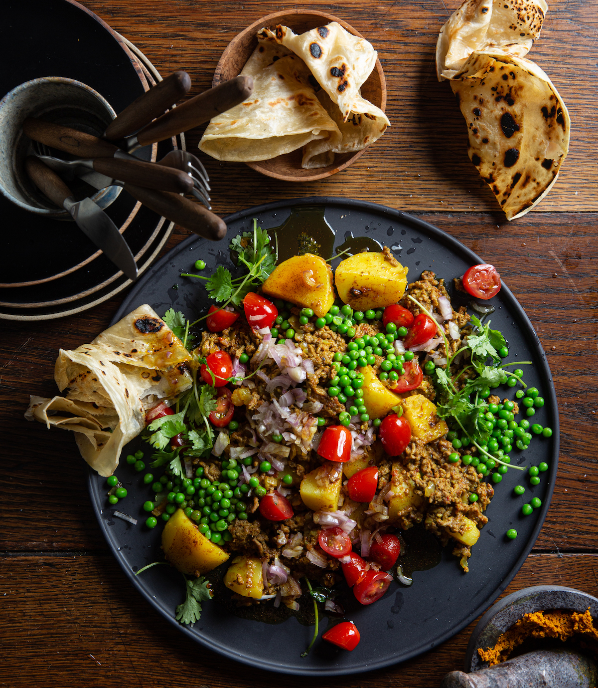 mince curry with parathas