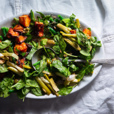 Butternut and baby spinach with warm dressing