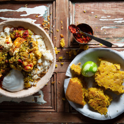 Paneer dahl with turmeric bread