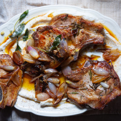 Balsamic pork chops with cauli mash