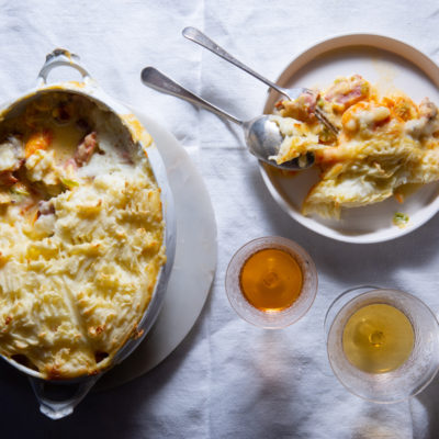 Creamy haddock-and-bacon pie