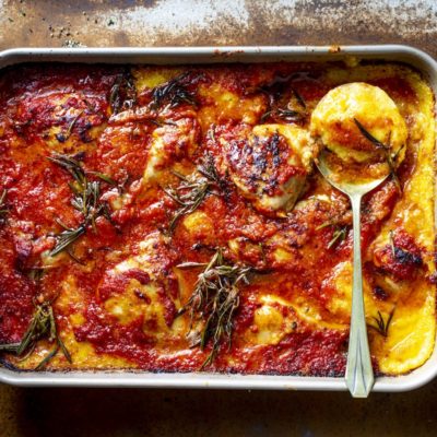 Chicken and polenta traybake