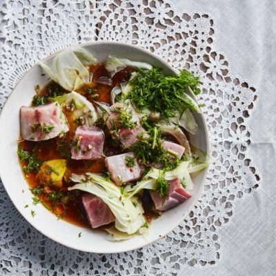 Marinated yellowtail and tuna