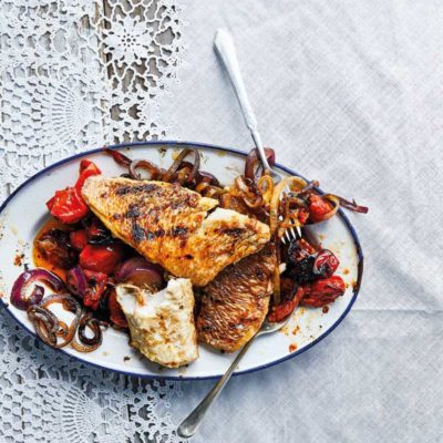 Silvers with charred tomatoes