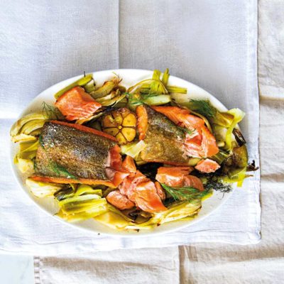 Trout with braised veggies