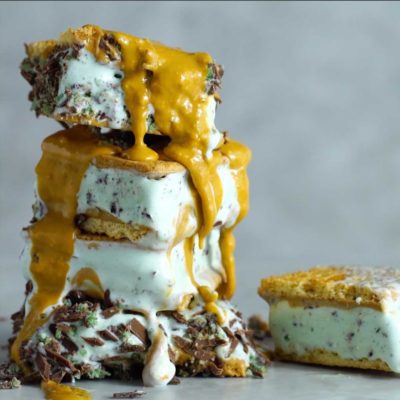 Peppermint crisp ice cream sandwiches