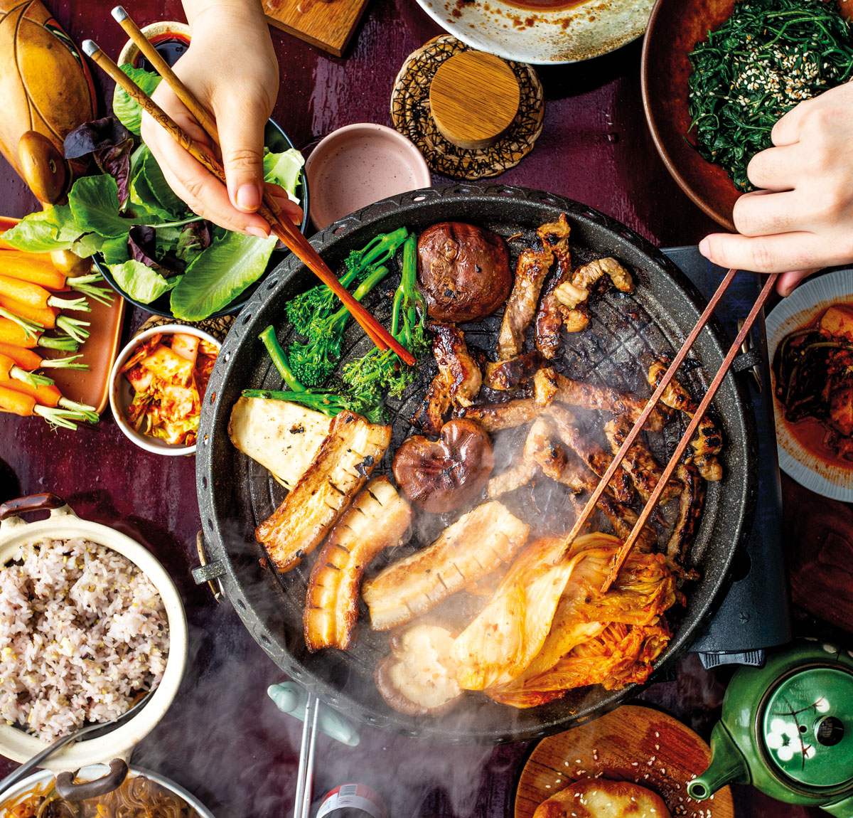 Pork-belly-bossam served at a Korean bbq