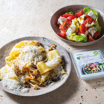 Dairy free mushroom lasagnette with tomato salad