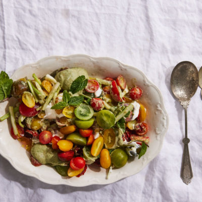 Exotic tomatoes with baba ghanoush