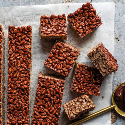 Rice Krispie treats with chocolate ganache