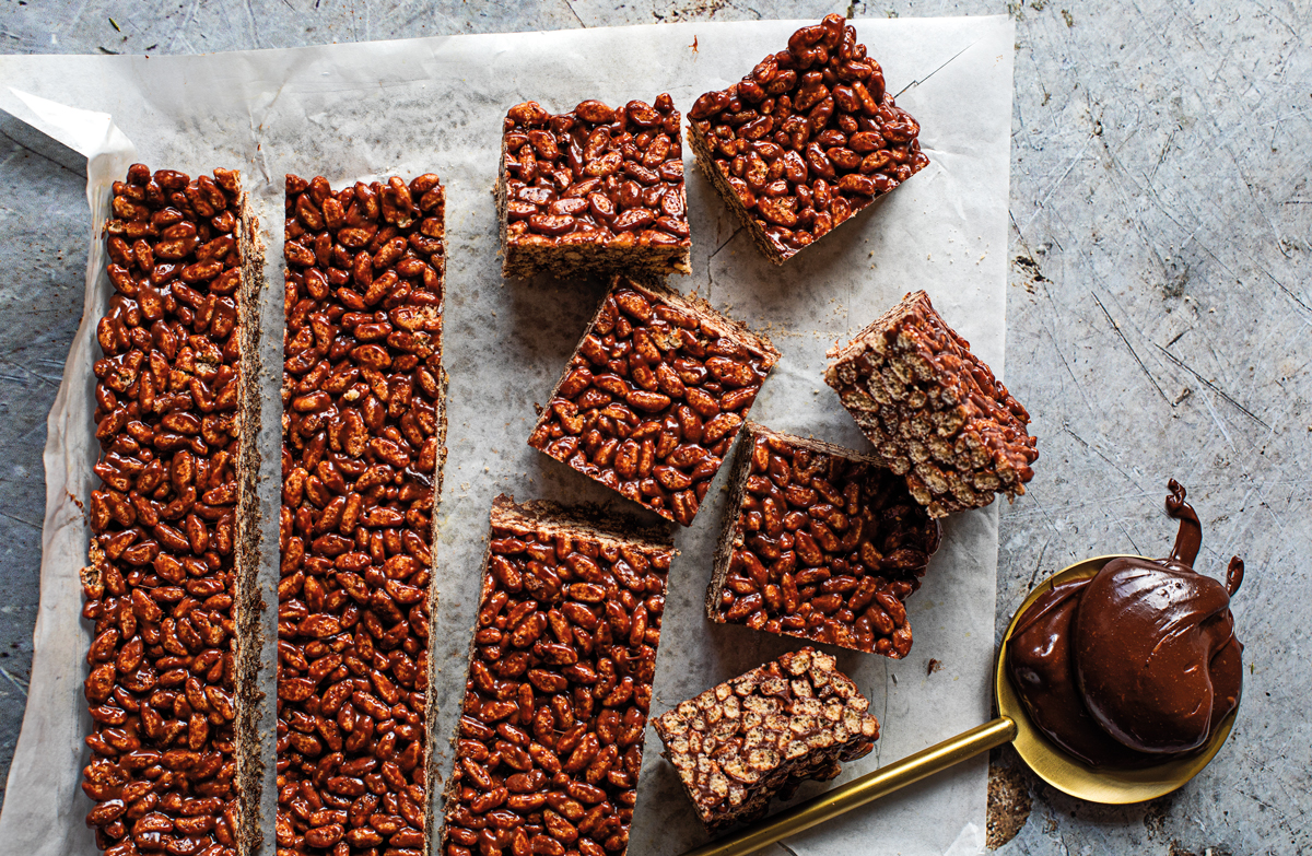 Rice Krispie treats with chocolate ganache