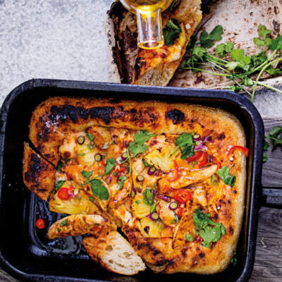 Pineapple tray bake pizza