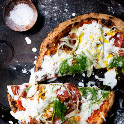 Salami, fennel and stracciatella pizza