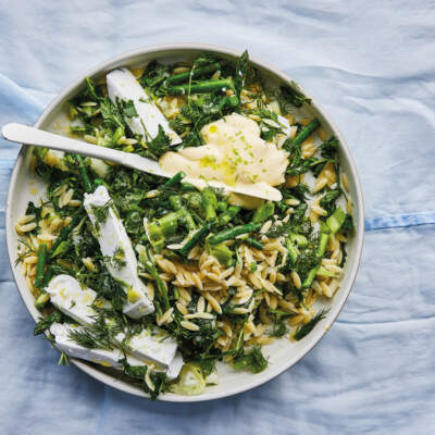 Warm orzo salad