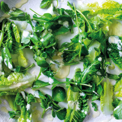 Green salad with tahini dressing