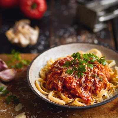 Lentil Bolognese with loaded veggie sauce