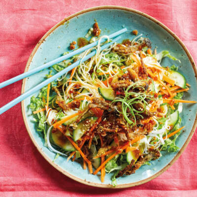 Hunan-style crispy sweet chilli mushroom and noodle salad