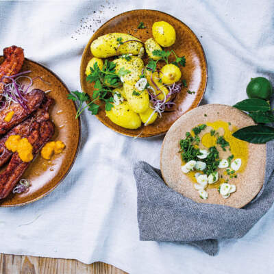 Pork rashers with potato salad