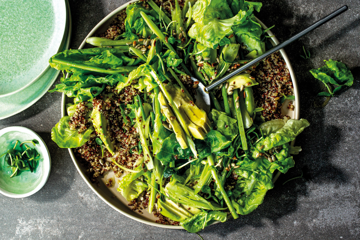 Quinoa, fennel, avocado and baby butter lettuce salad