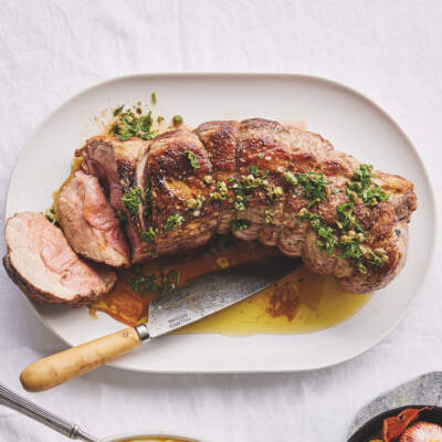 Rolled pork neck and vegetable roast