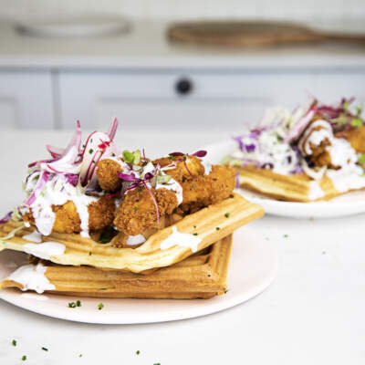 Crispy, crumbed chicken + buttermilk waffles