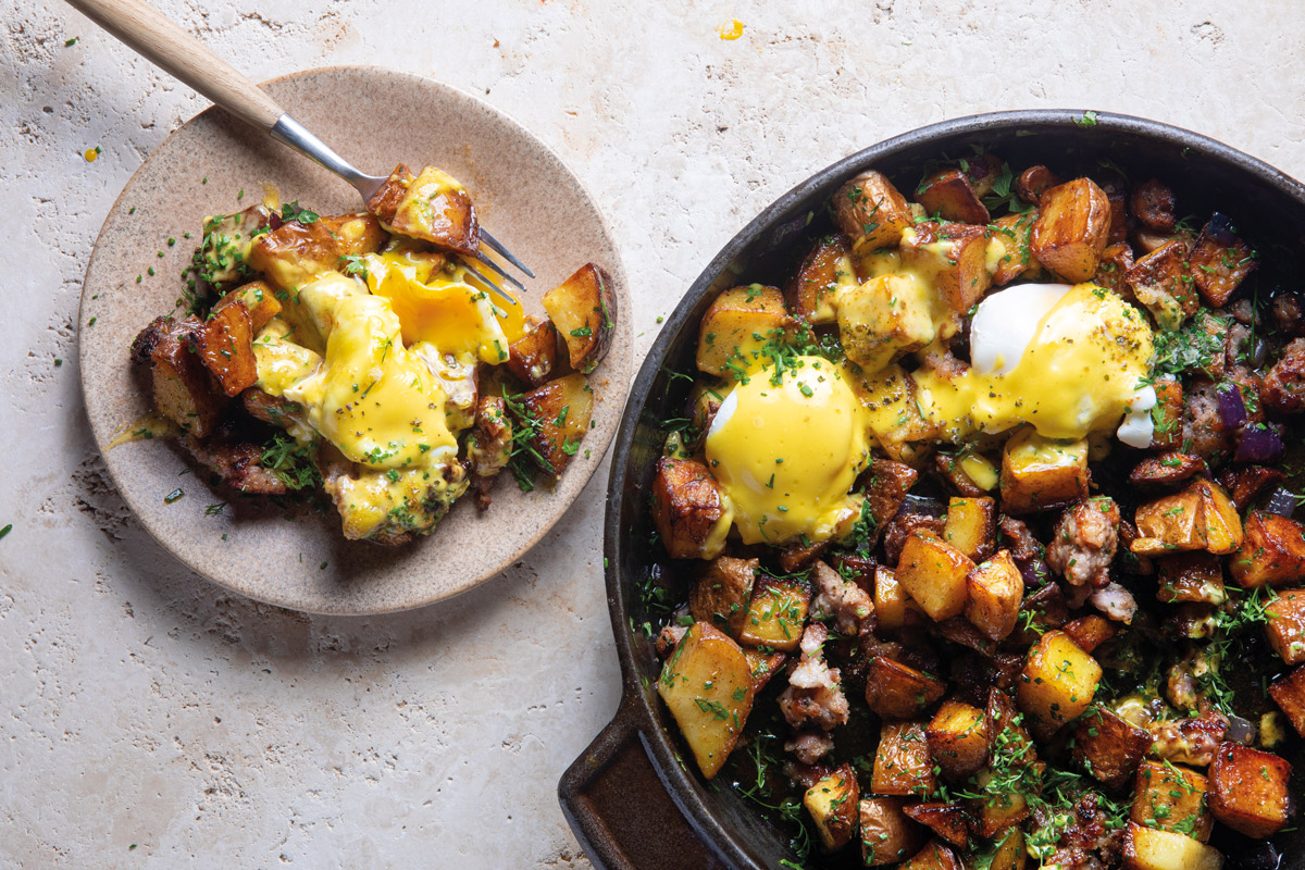 Sausage-potato-hash-with-poached-eggs