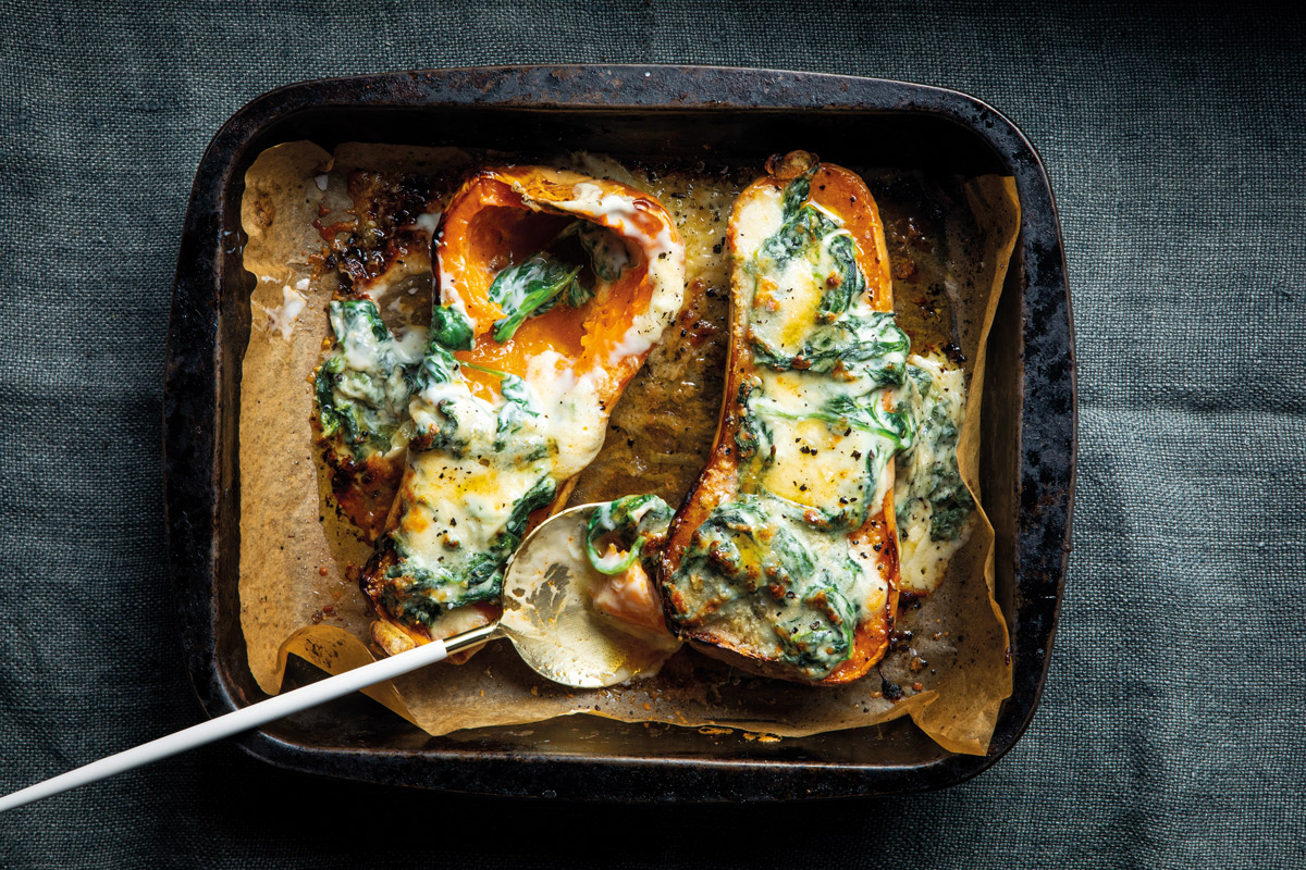 Seven colours creamed spinach stuffed butternut