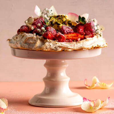 Cardamom pavlova and whipped rose cream