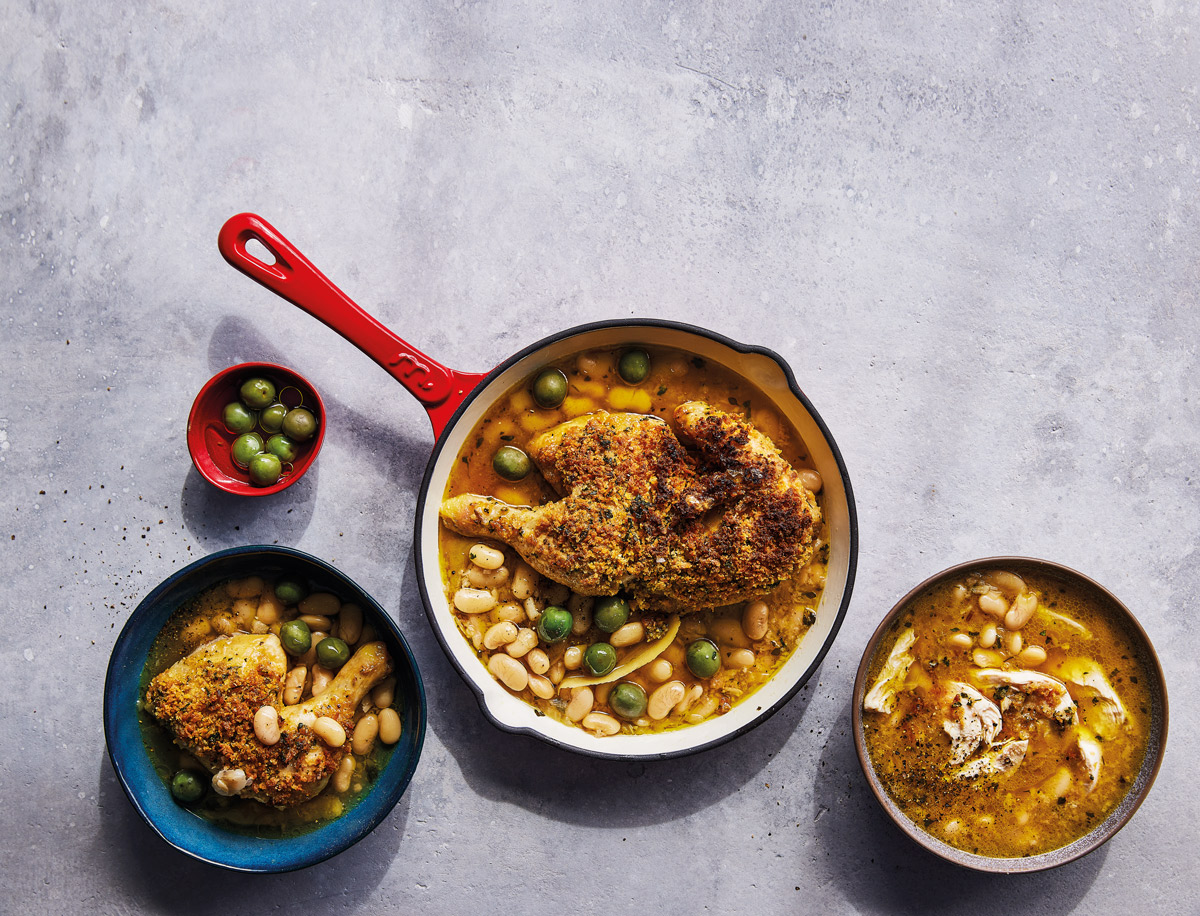 HERB-CRUSTED-SPATCHCOCK-CHICKEN-IN-LEMONY-WHITE-BEAN-STOCK