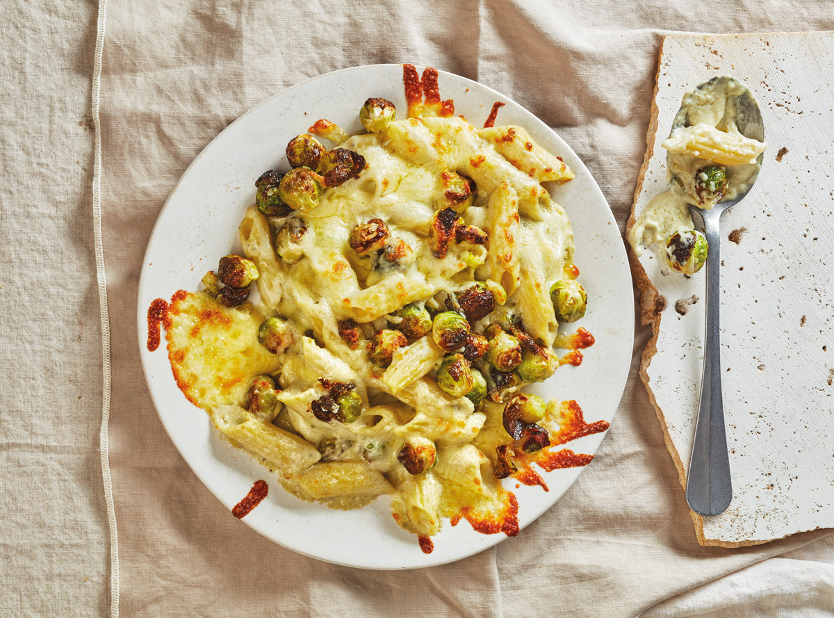 Cheesy-Brussels-sprout-pasta-bake