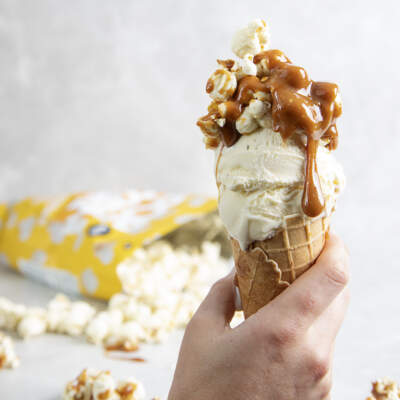 Salted caramel popcorn ice cream topping