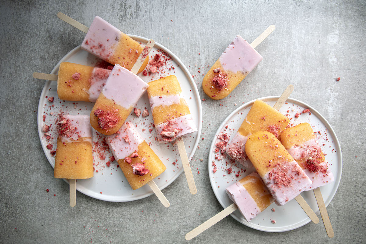 easy melon and strawberry yoghurt lollies