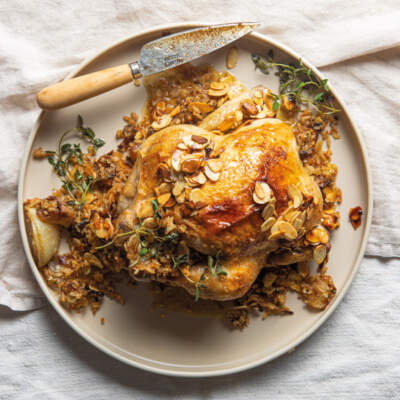 Roast chicken with almond stuffing