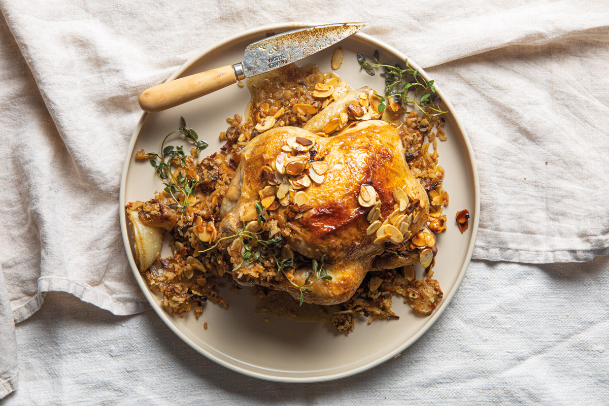 Roast chicken with almond stuffing