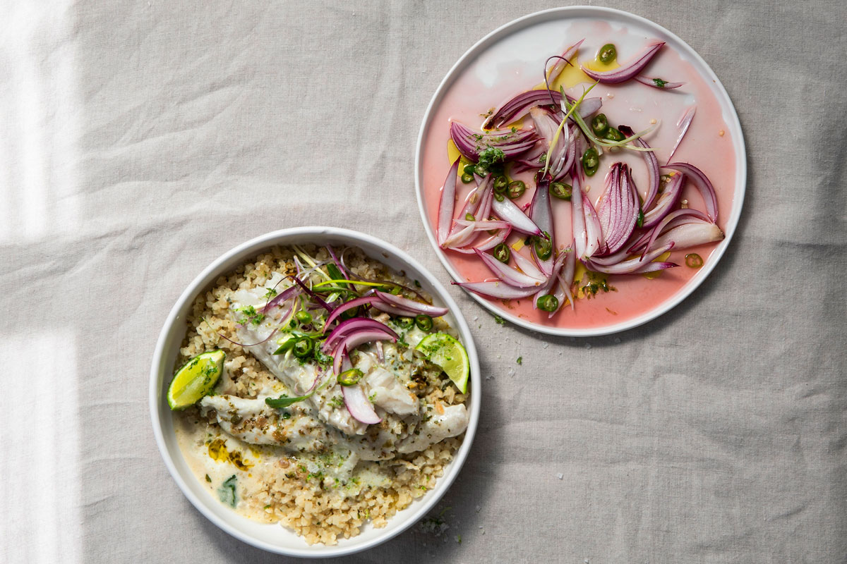 30-minute coconut hake with cauliflower rice