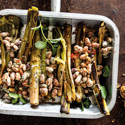 Three-bean salad with braaied leeks