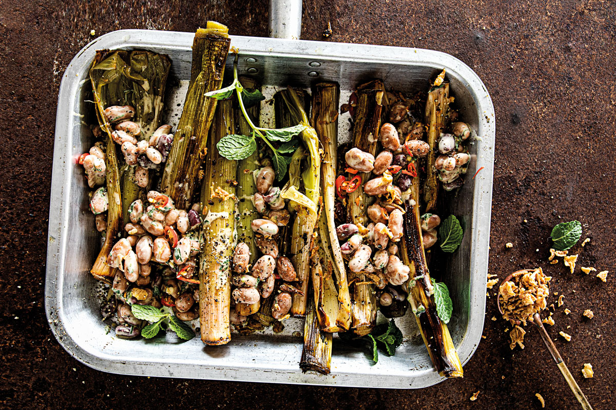 Three-bean salad with braaied leeks