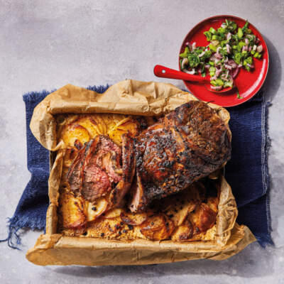 Roast sirloin with potato bake