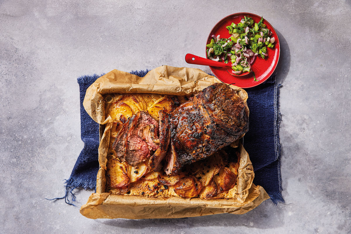 Roast sirloin with sweet potato bake