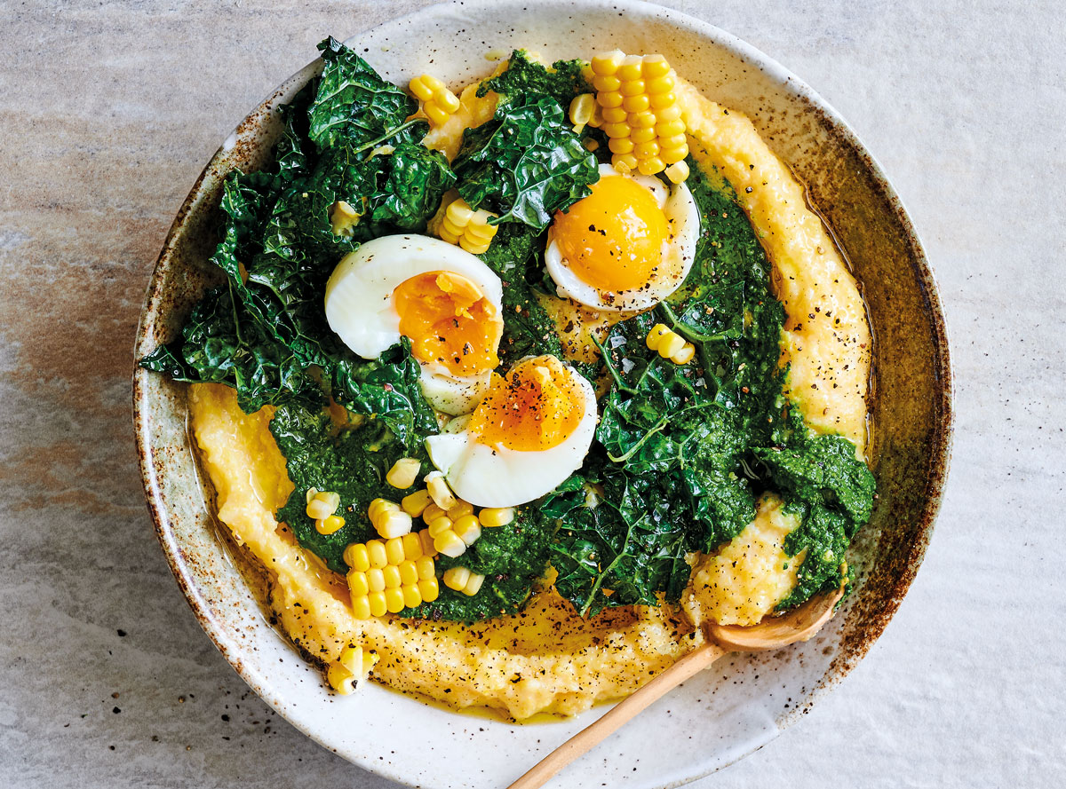 Soft-boiled eggs with creamy polenta