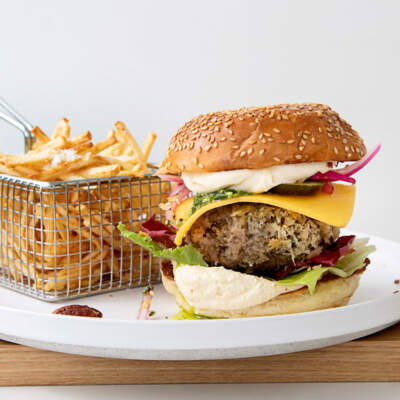 The ultimate crumbed and stuffed mushroom burger